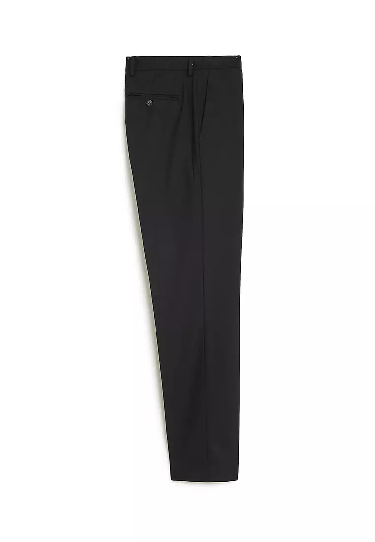 Regular Fit Wool Blend Flat Front Trousers