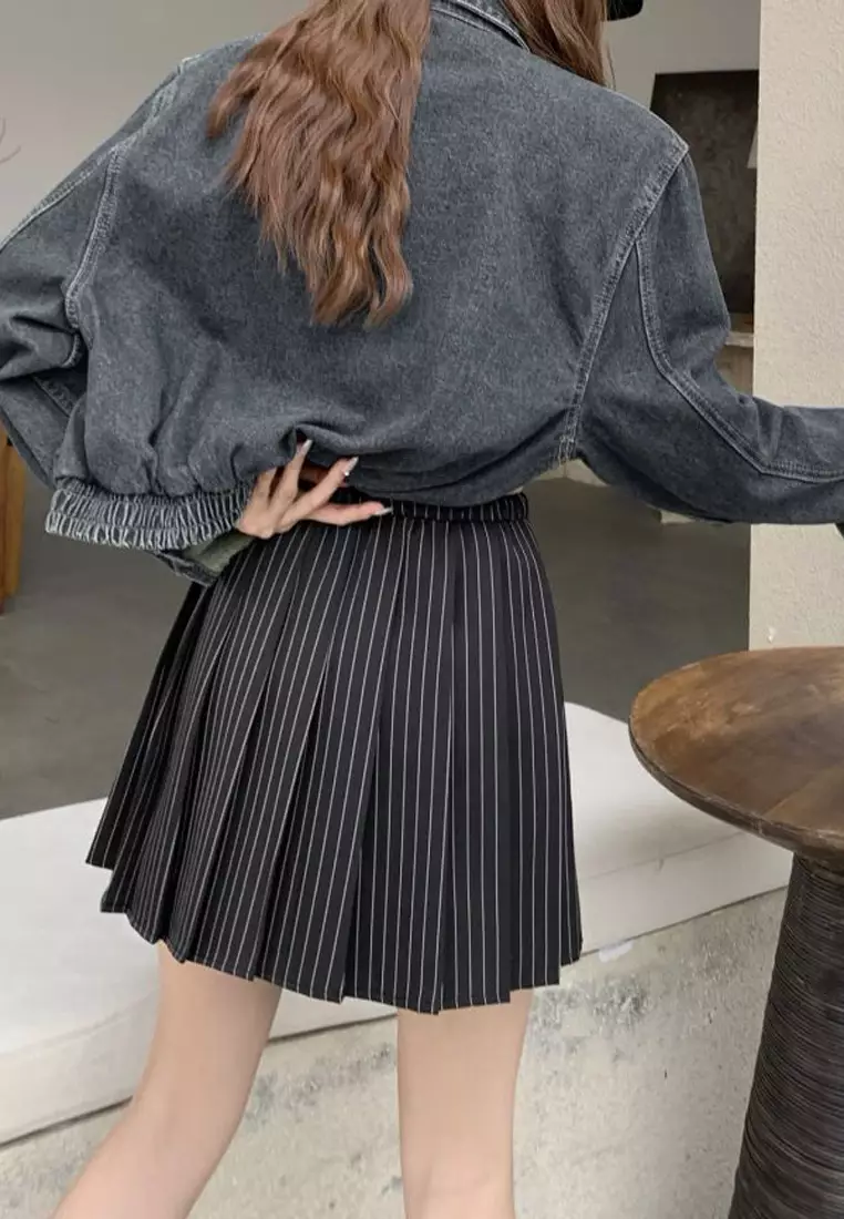 Stripe Pleated Mini Skirt