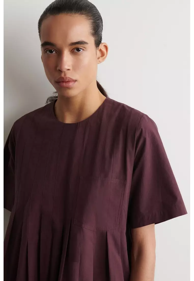 PLEATED COTTON-POPLIN MINI DRESS
