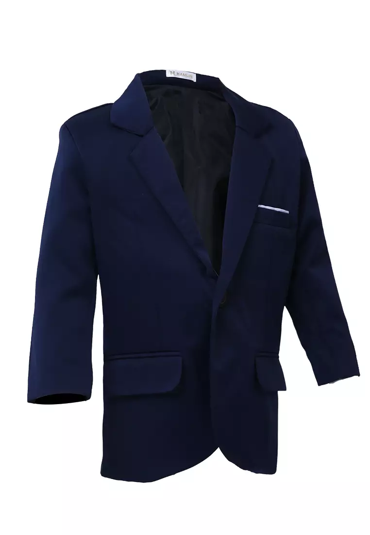 Wesley Jas Formal Anak Pria Plain Motive Full Furing Kids Blazer Material Cotton ORIGINAL - Navy