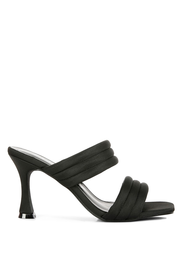Black Quilted Straps Spool Heeled Sandals