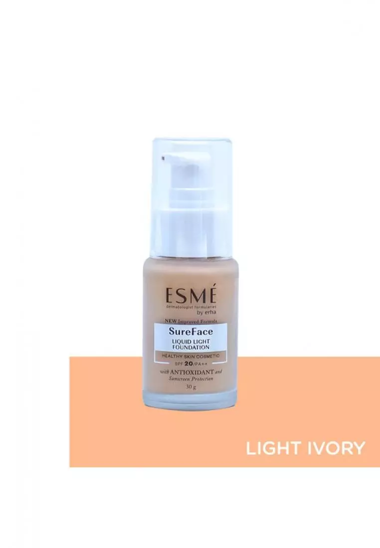 ERHA Esme Sureface Liquid Foundation Spf20/Pa++ Light Ivory 30G - Alas Bedak