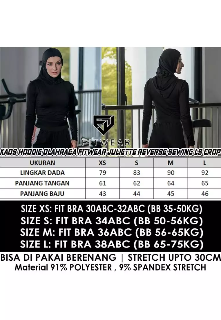 Fitwear - Kaos Olahraga Wanita JULIETTE REVERSE SEWING L/S CROP - BLACK