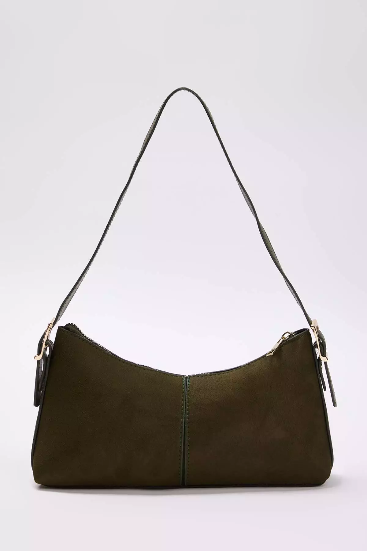 Khaki Suede Adjustable Strap Detailed Oval Women'S Mini Size Shoulder Bag Takaw26Oc00003