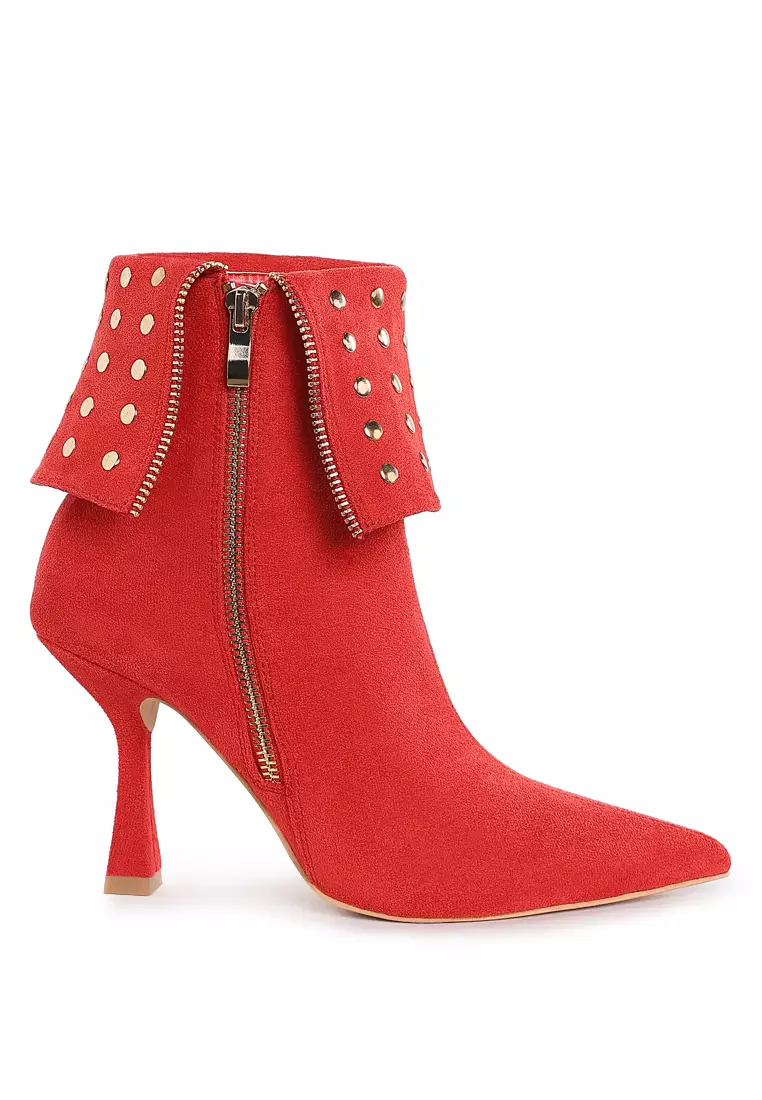 Discount on London Rag  shoes - SKU: Stud Embellished Foldover Boots in Red