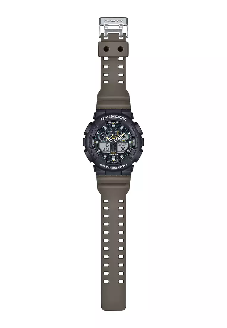 Casio G-Shock - Jam Tangan Analog Digital Pria - Black Case Brown Resin Strap - GA-100TU-1A3V
