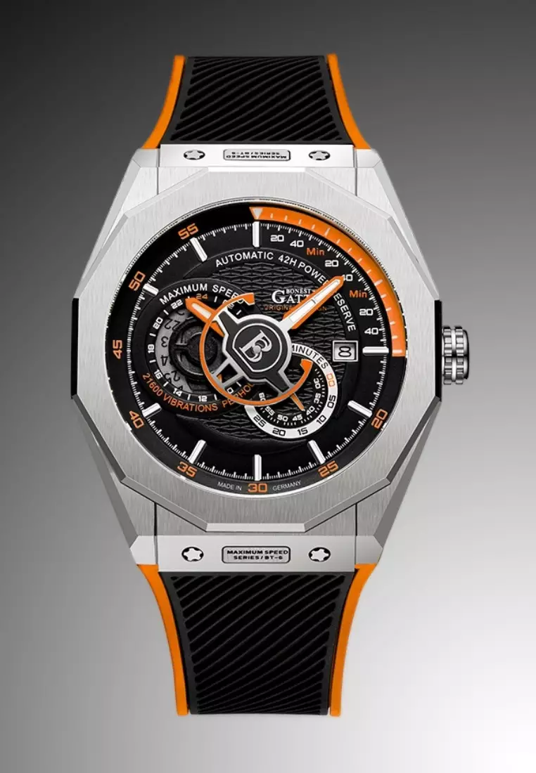 Automatic Unisex Stainless Steel Watch, Rubber Strap