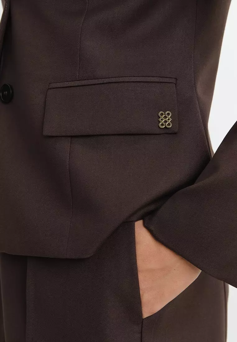 Tailored Single-Breasted Blazer - Brown