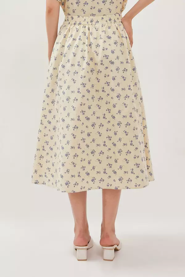 MINIMAL - Olivia - Rok Midi Motif Bunga - Beige Warna Beige