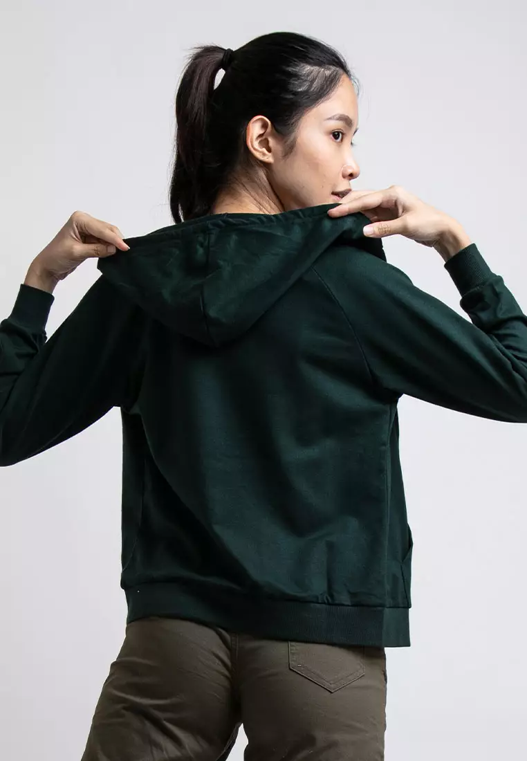 Forest Ladies Stretchable Sweatshirt Cotton Terry Hoodie Women Jacket | Jaket Perempuan - 830108-40DkGreen