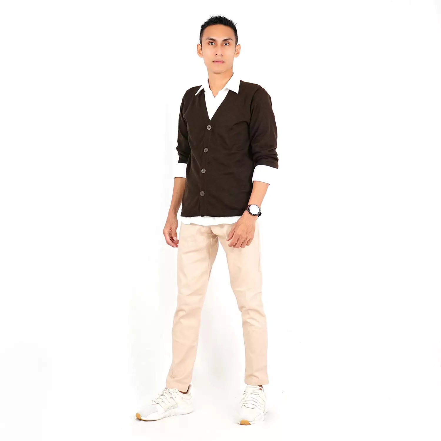 RICO Cardigan Rajut V Neck Fashion Korea Kardigan Pria Leher V - KOPI