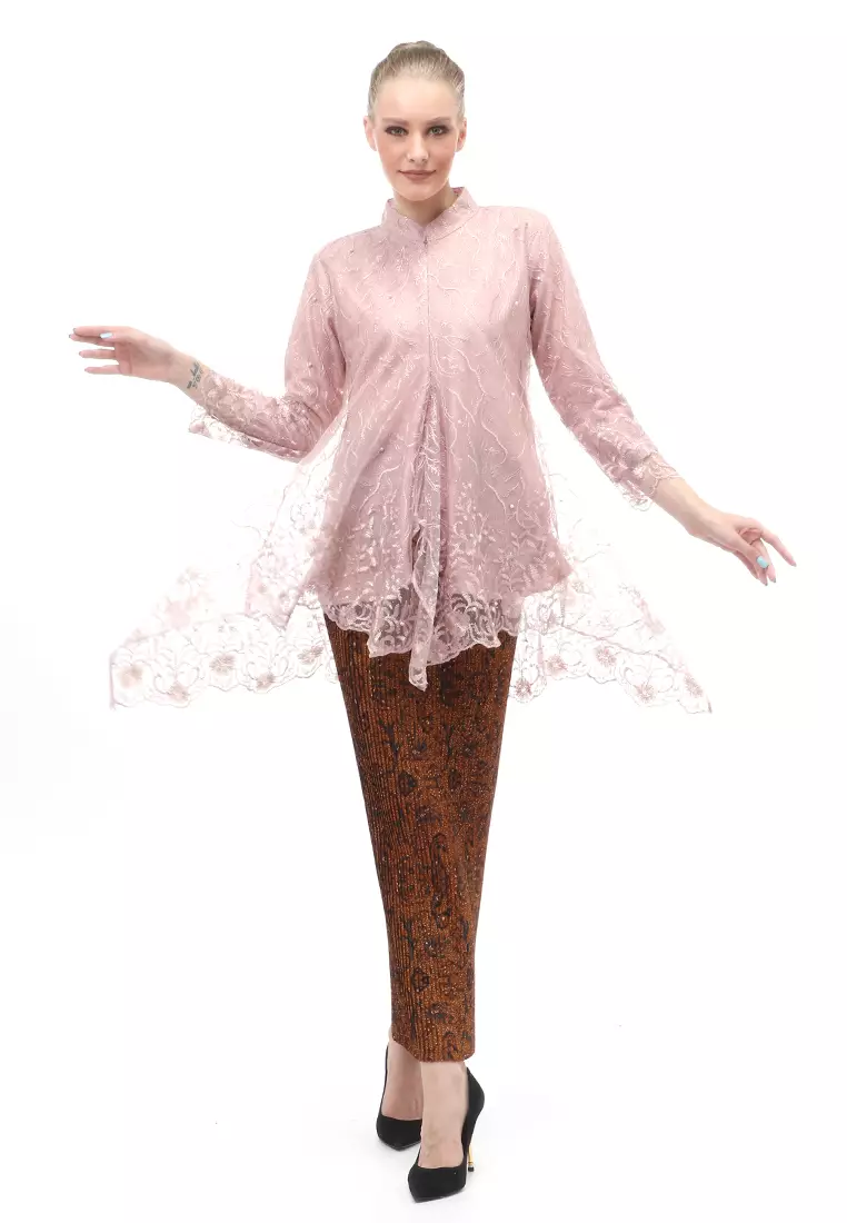 Kebaya Tunik Atasan Wanita Design Tulle Premium Quality - Rose Gold
