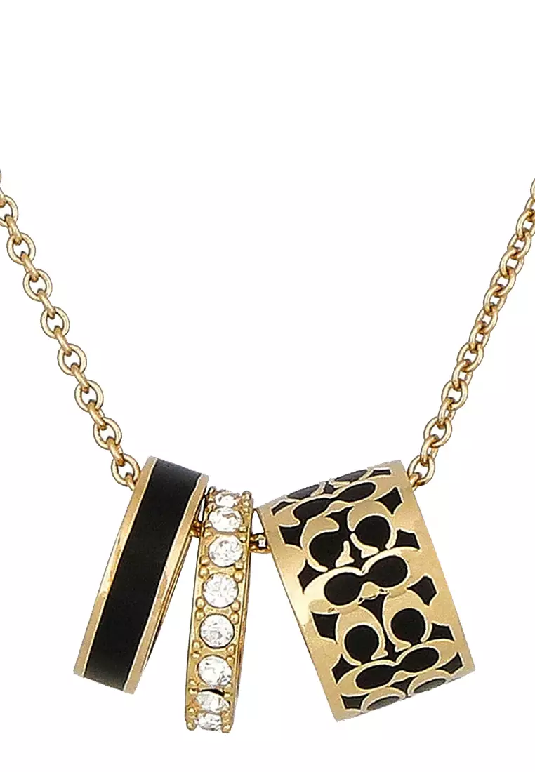 Coach Signature Enamel Necklace in Gold/ Black C9446