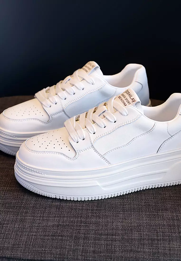 Genuine Leather Thick-sole White Sneakers RX-T3977