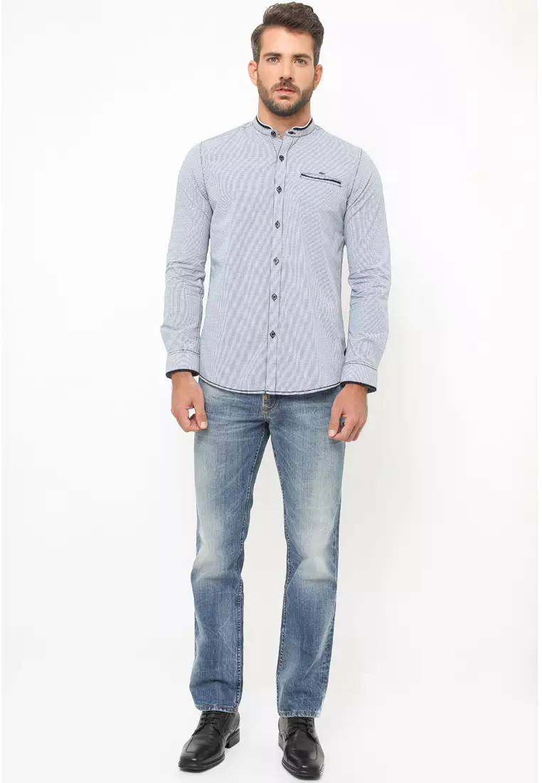 LGS - Baju Koko - Lengan Panjang - Motif Garis - Abu - JSH.386.S952KF.277.C L/S