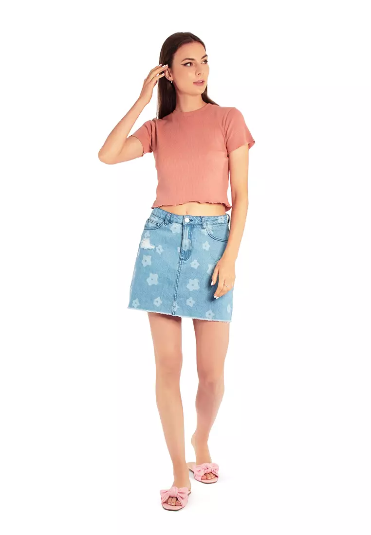 Brown Crew Neck Rib Knit Top