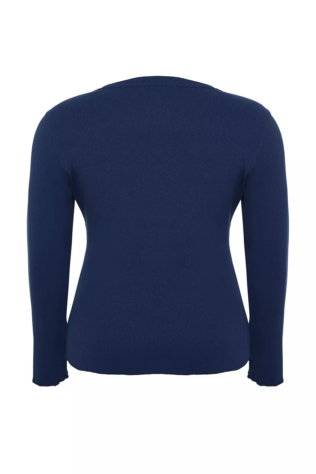 Navy Blue Crew Neck Ribbed Knitted Blouse Tbbaw24Af00035