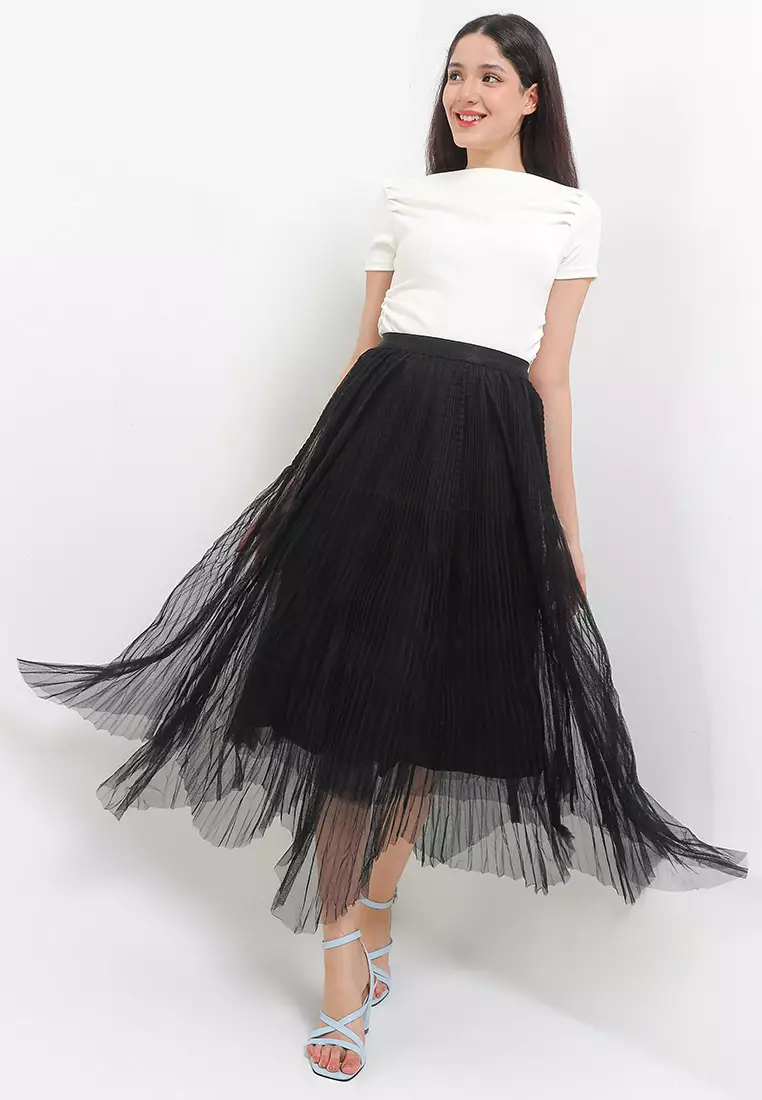Assym Pleated Long Tutu Skirt