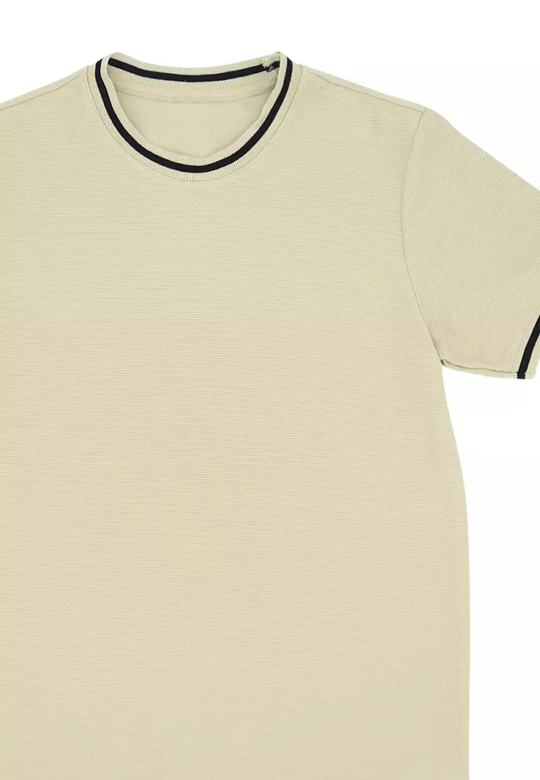 Men's Basic Rib Neck & Cuff T-Shirt - Beige