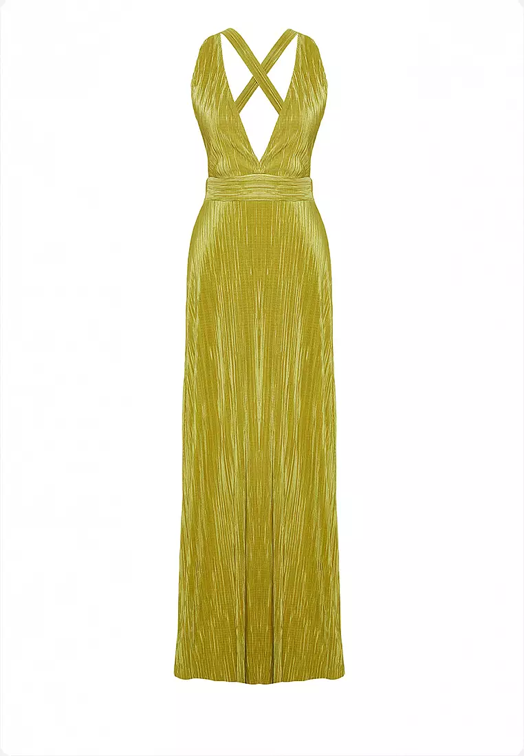 A-Cut Belted Lined Long Elegant Evening Dress
