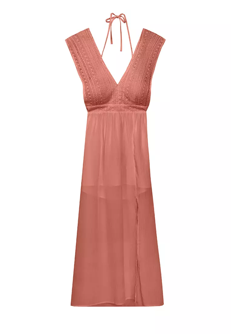 Open Back Padded Lace Maxi Dress