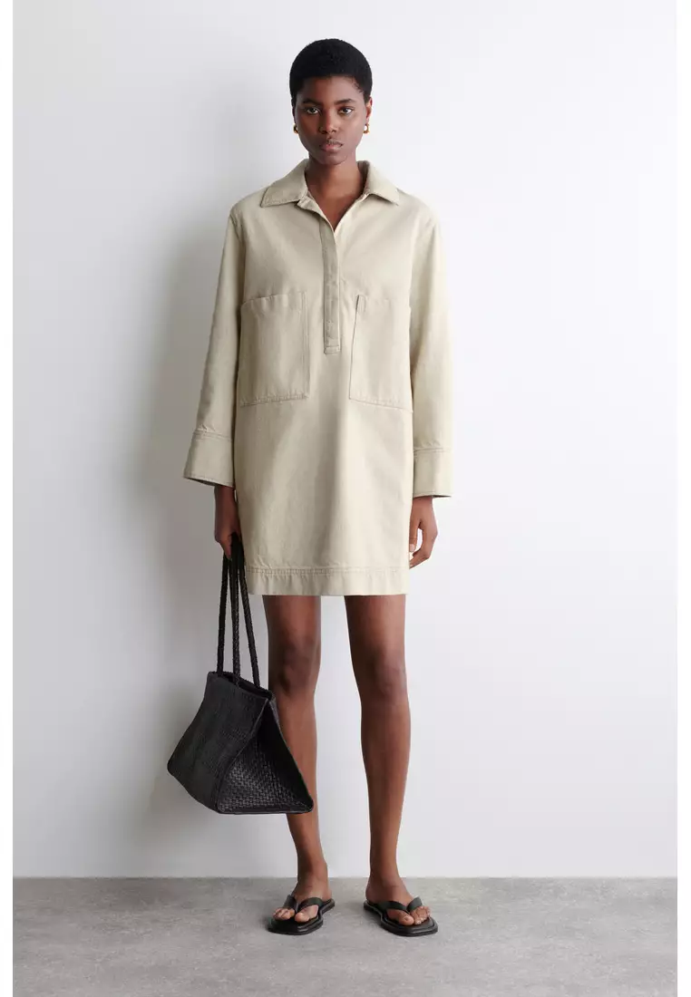 cos organic cotton denim dress OPEN-COLLAR SHIRT 2026 | Buy Cos Online Size:Custom made Size Shop Petite Dresses Near men's bow tie Midi shirt