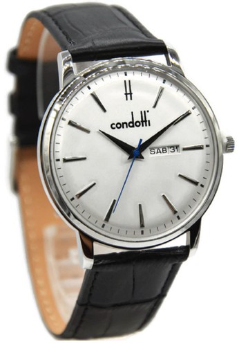 Condotti CN1035-S01-L03 Jam Tangan Pria Leather Strap Hitam Ring Silver Plat Putih