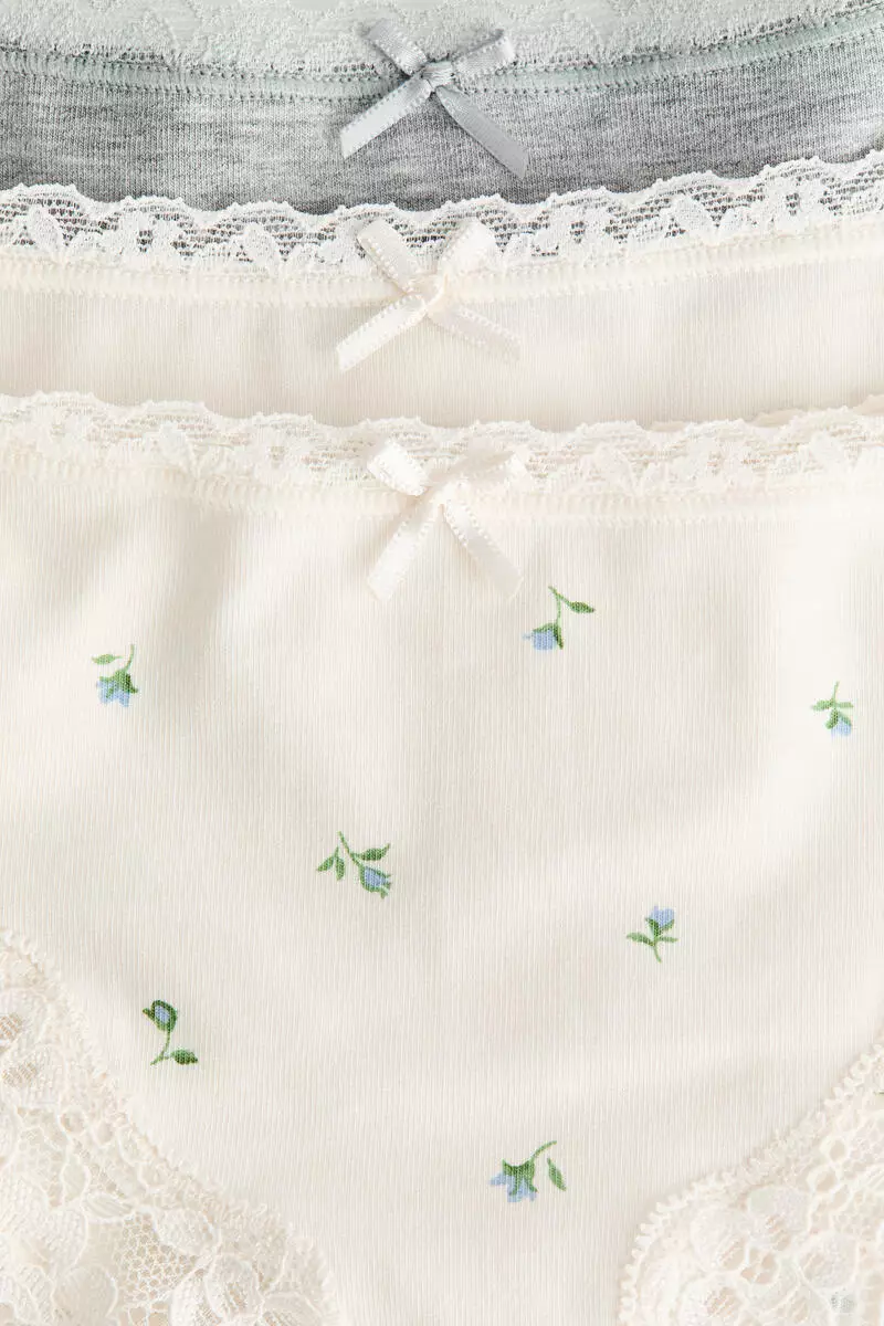 3-pack cotton and lace hipster briefs