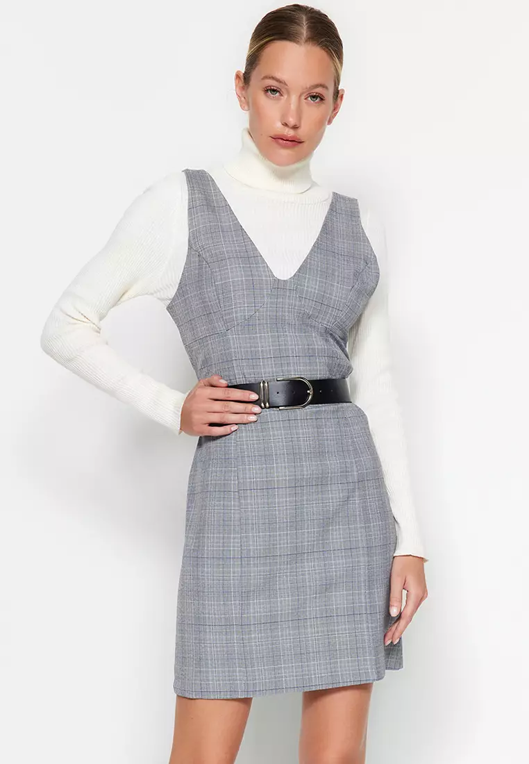 Belted plaid outlet dress