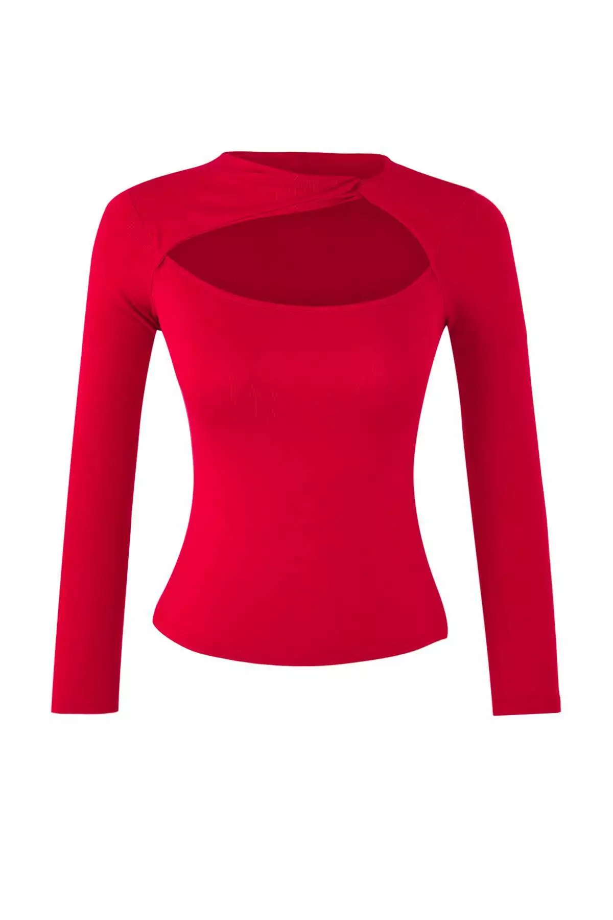 Red Cut Out Detailed Body-Smoothing Soft Touch Flexible Knitted Blouse Twoaw26Bz00126