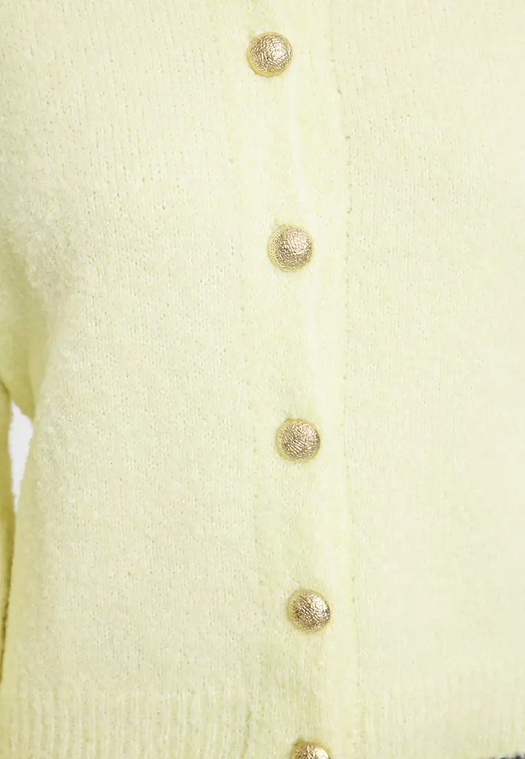 Yellow Boucle Jacket-Looking Knitwear Cardigan TWOAW25HI00147