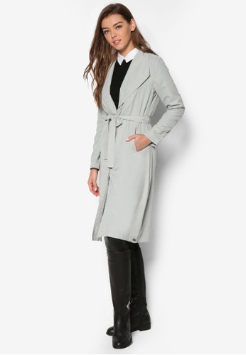 垂墜翻領腰帶長版外套zalora 手錶, 服飾, 外套