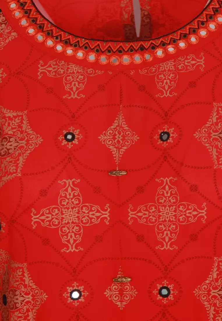 Le Reve 红色 & 黑色 A 线流苏束腰外衣