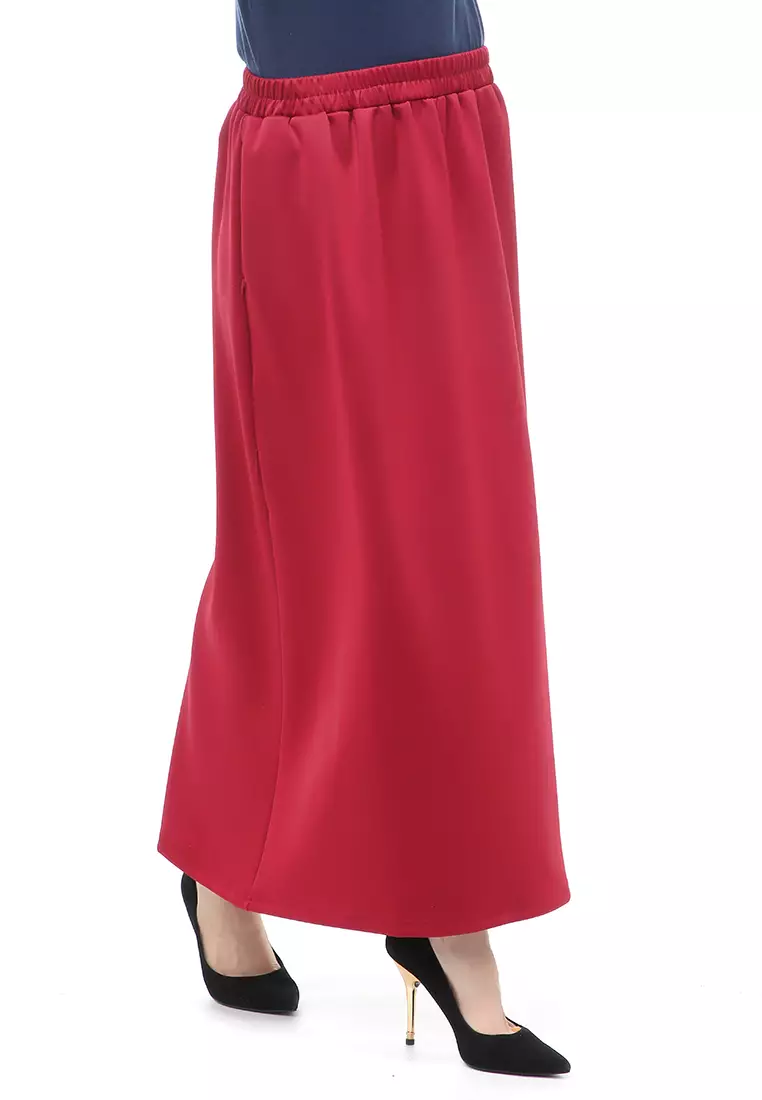 Rok Panjang Muslimah Polos Bawahan Wanita Regular Fit All Size - Maroon