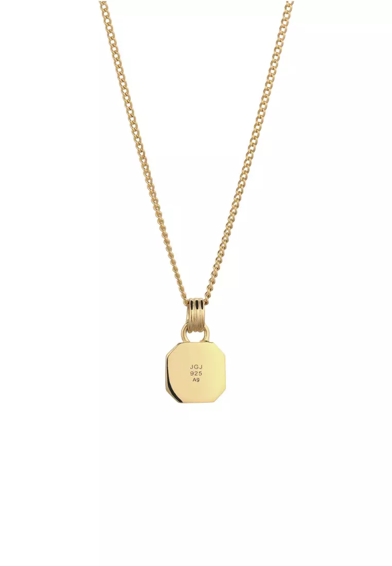 EXCLUSIVE Kalung Perhiasan Perak 925 Pria Geometric Green Enamel Gold Plated