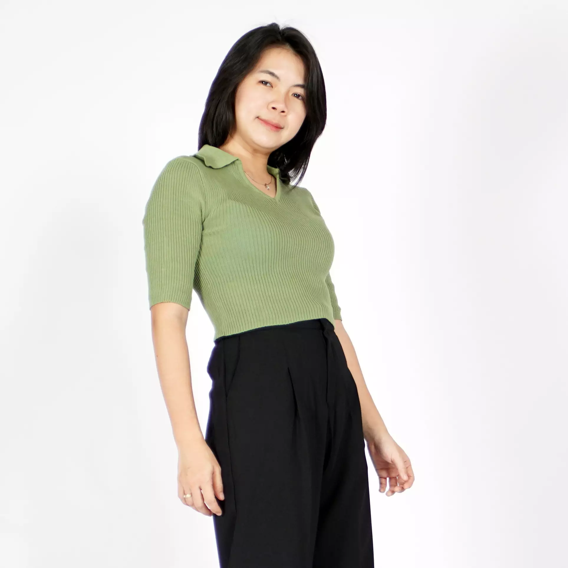  HANA Knit Crop Top Atasan Crop Rajut CropTop Rajut Gaya Korea - Matcha