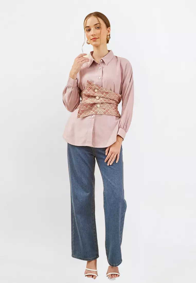 Blouse Basic Kainda Coral + Obi Batik