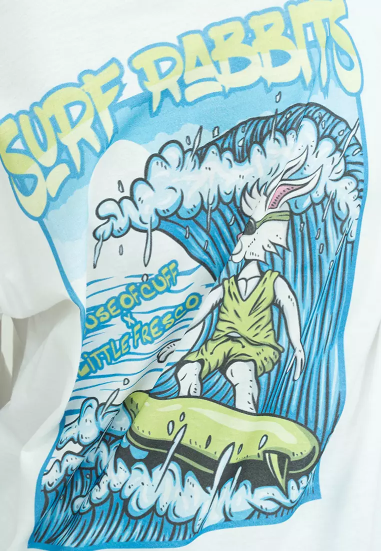 Kaos cotton combed lengan panjang wanita putih houseofcuff surf rabbit