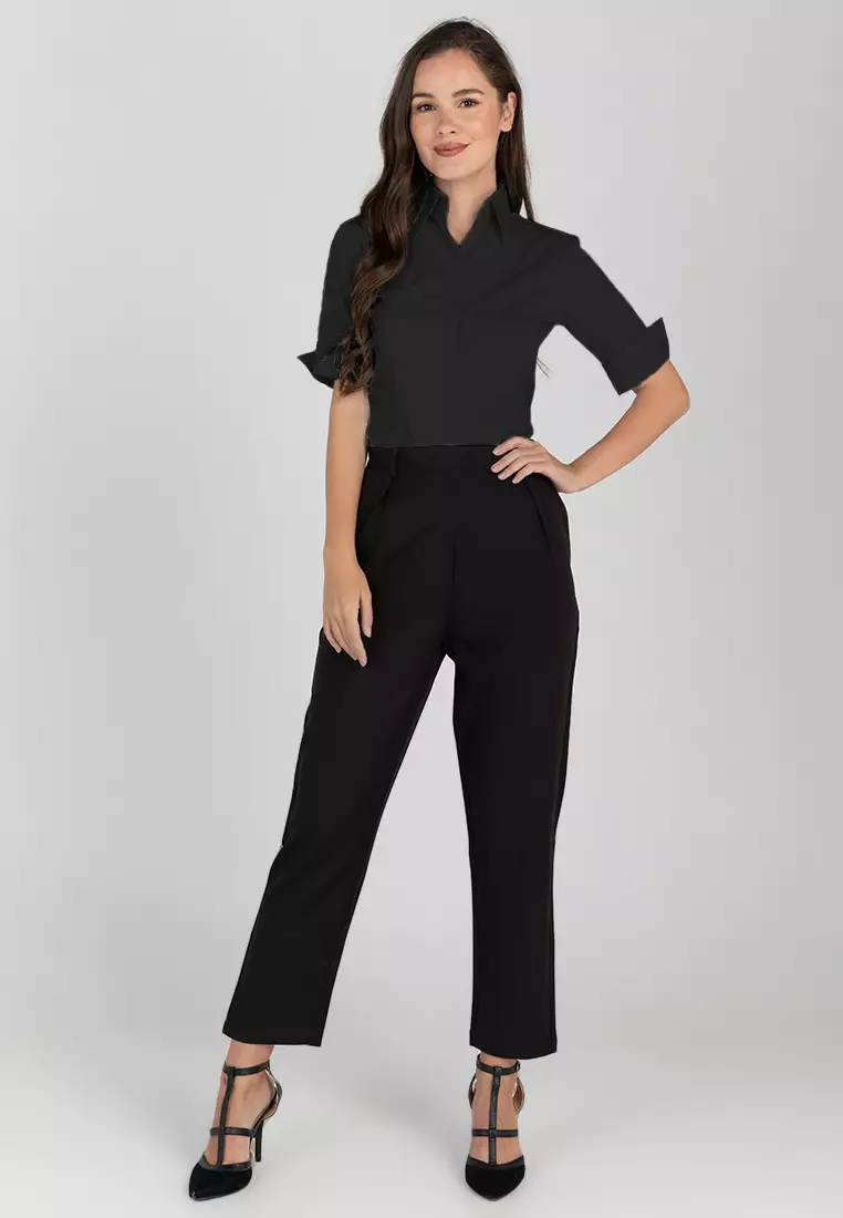 Diana 3/4 Sleeve Plain Button Down Office Blouse