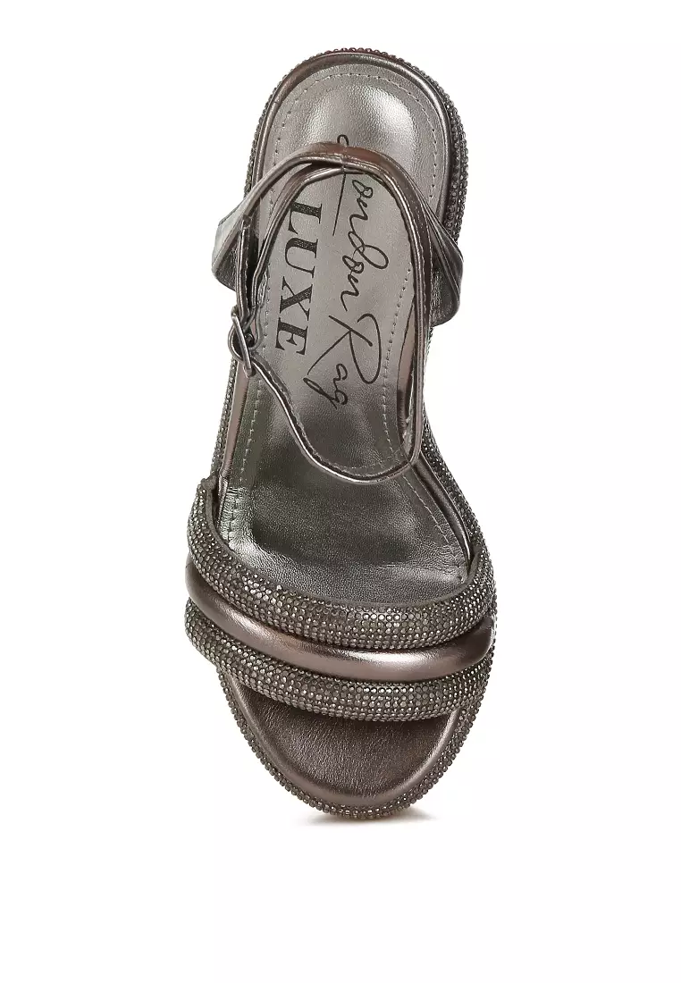Pewter Rhinestone Studded Wedge Sandals
