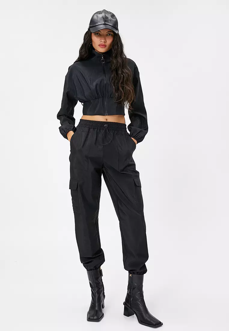 Stand Up Collar Crop Parachute Jacket