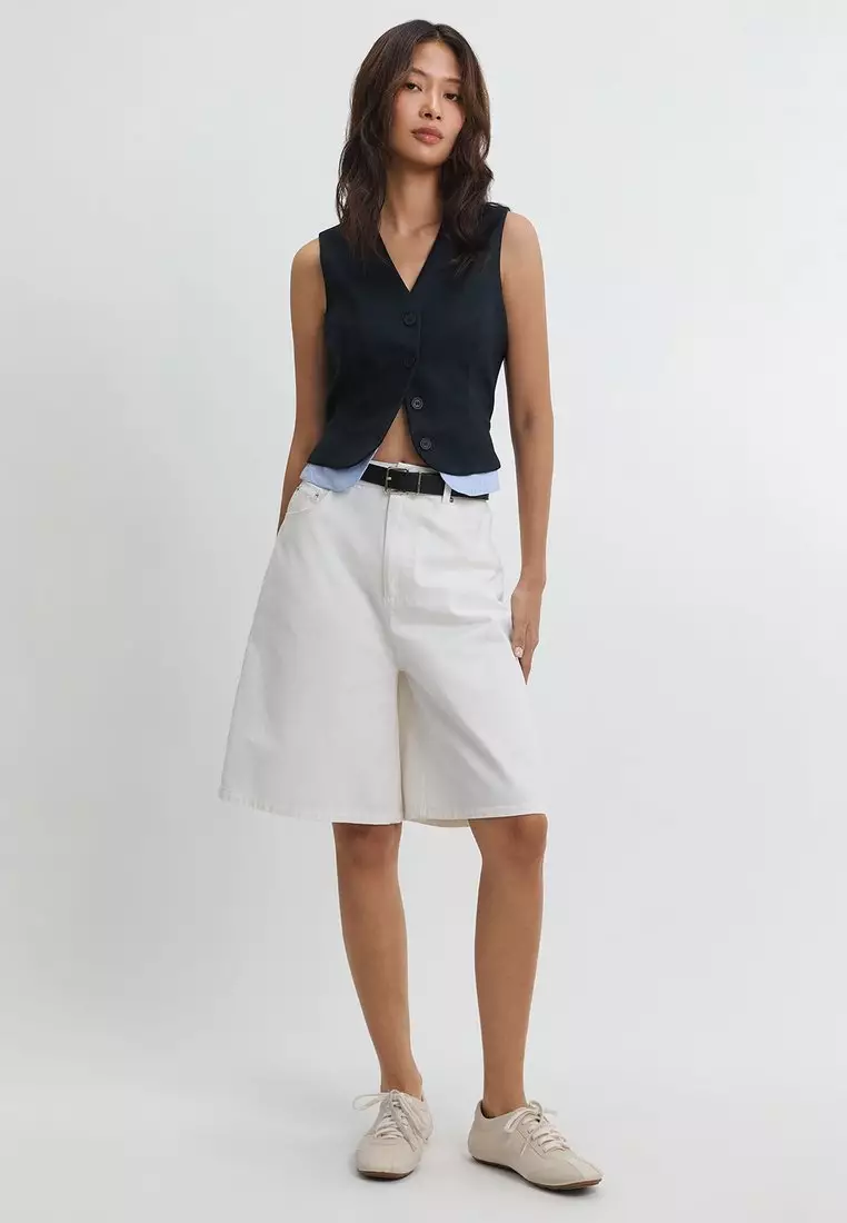 Tailored Button Front Vest - Navy