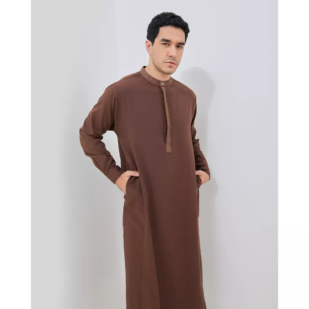 AMK Jubah Gamis Pria Thobe KK Taqi L/s Brown Warna Brown
