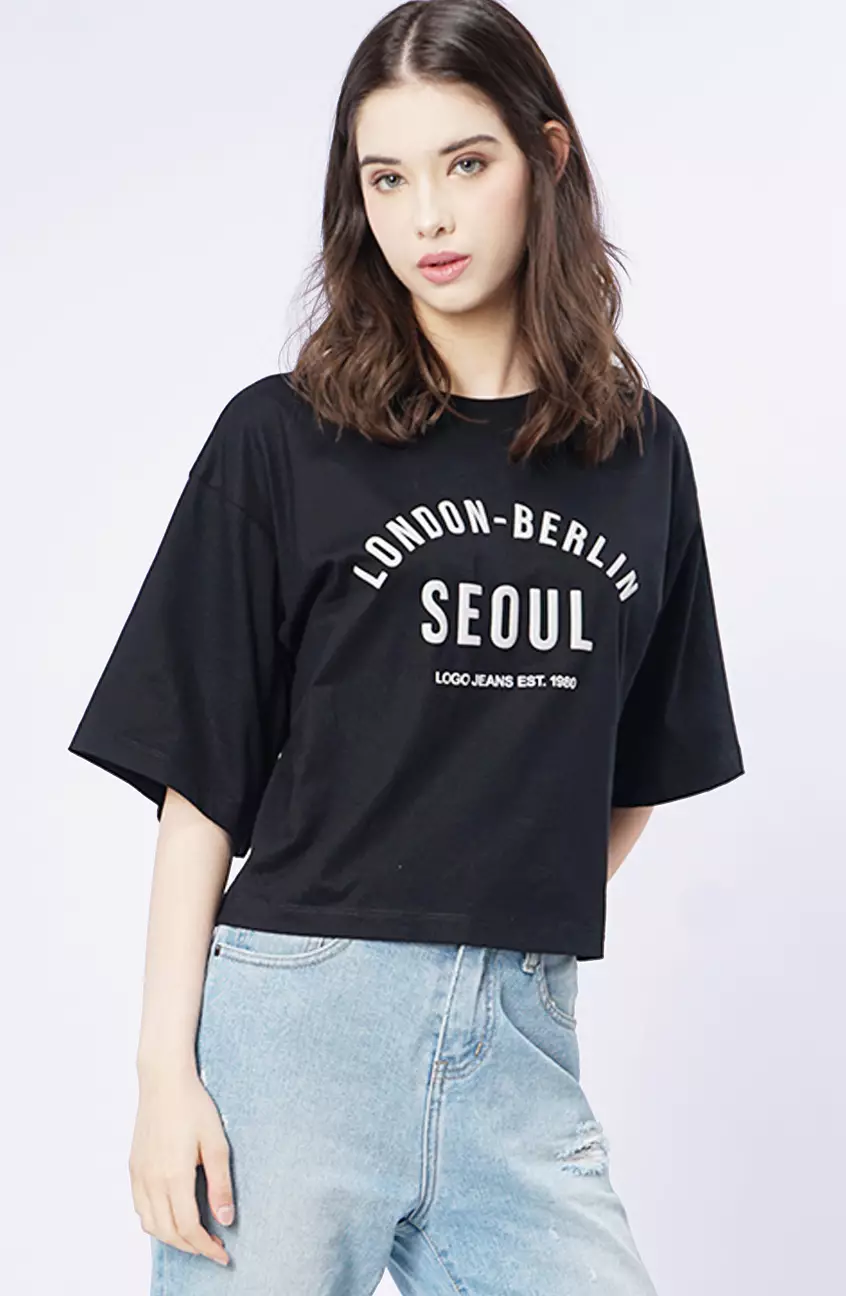 Kaos Wanita Cadenza Crop Top Black