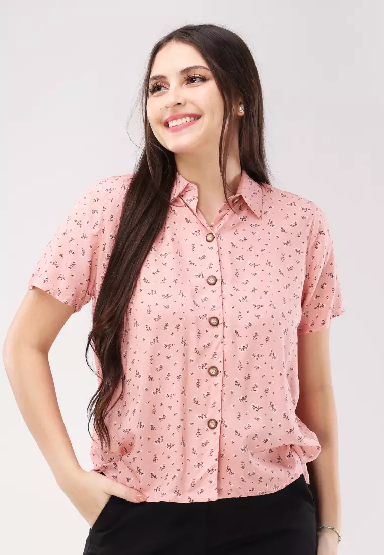 Woven Printed Rayon Short Sleeves Blouse
