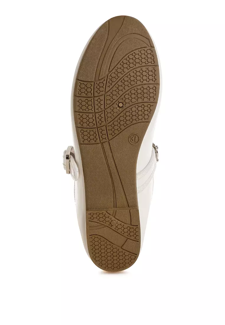 Charms Embellished Flat Mary Janes in White