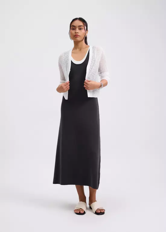 Dress Wanita - Layered Knit Scoop Neck A-line Midaxi Dress