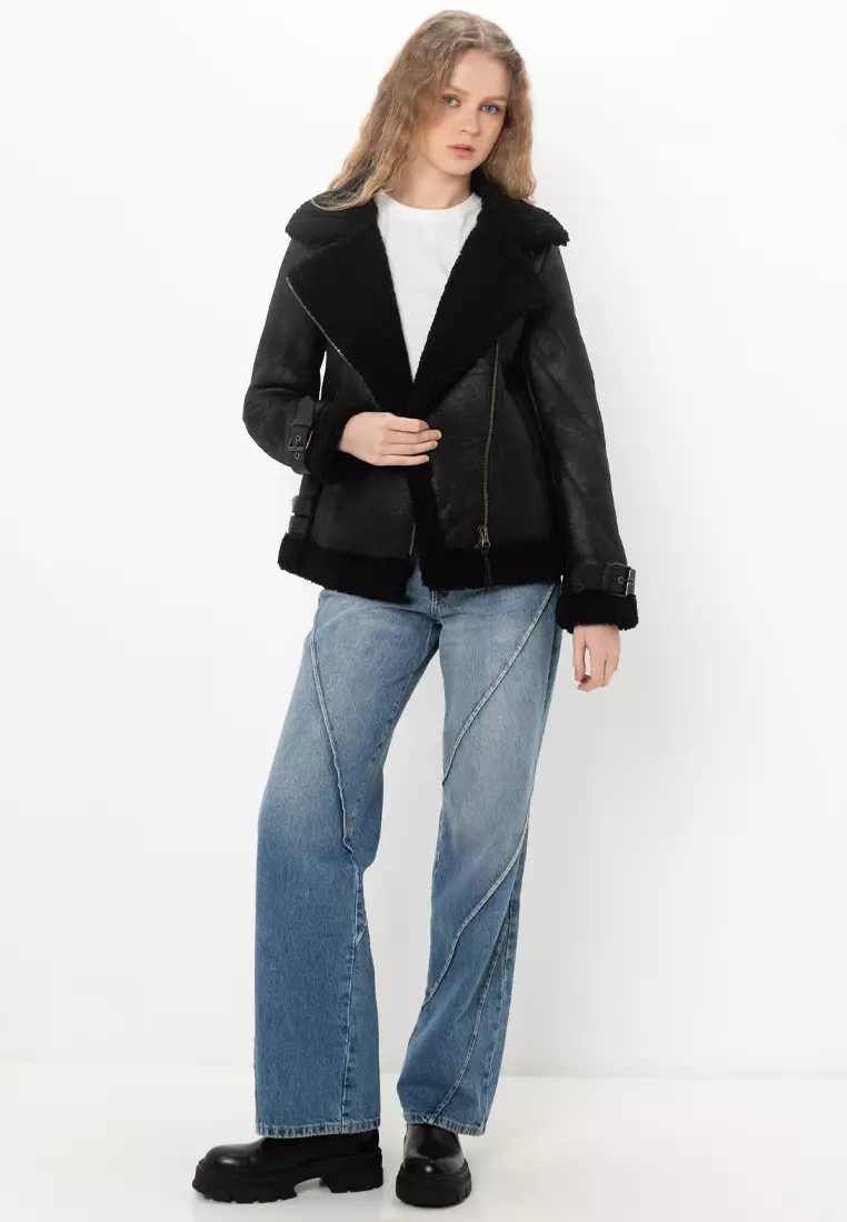 Faux Shearling Aviator Jacket