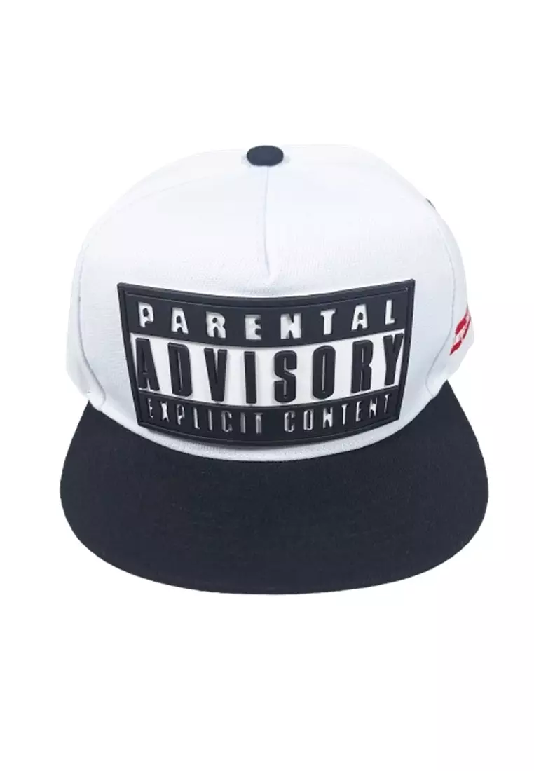 Topi Snapback Hat Hip-Hop Parental Advisory Explicit Content ORIGINAL - White/Black
