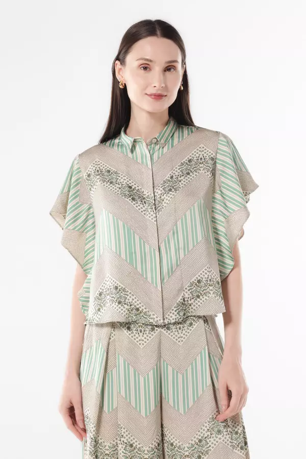 MINIMAL - Citrany - Blus Motif Bunga Garis - Green Colour Green_Light